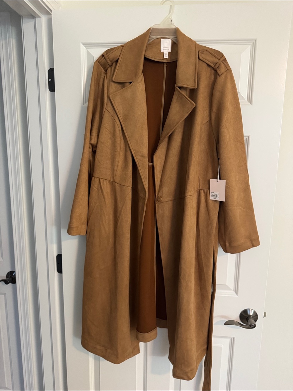 Lauren Conrad Camel Faux Suede Long Belted Trench Coat